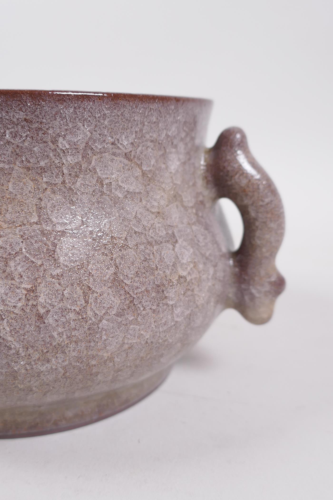 A Song style pottery two handled censer with a cracked ice glaze, 5½" diameter - Image 3 of 5