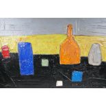 After Nicolas de Stael, abstract still life of vases, impasto oil on canvas, unframed, 36" x 24"