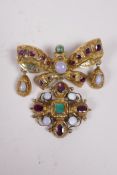 A C19th Austro-Hungarian gilt metal box shaped brooch set with semi-precious stones, 2" x 2"