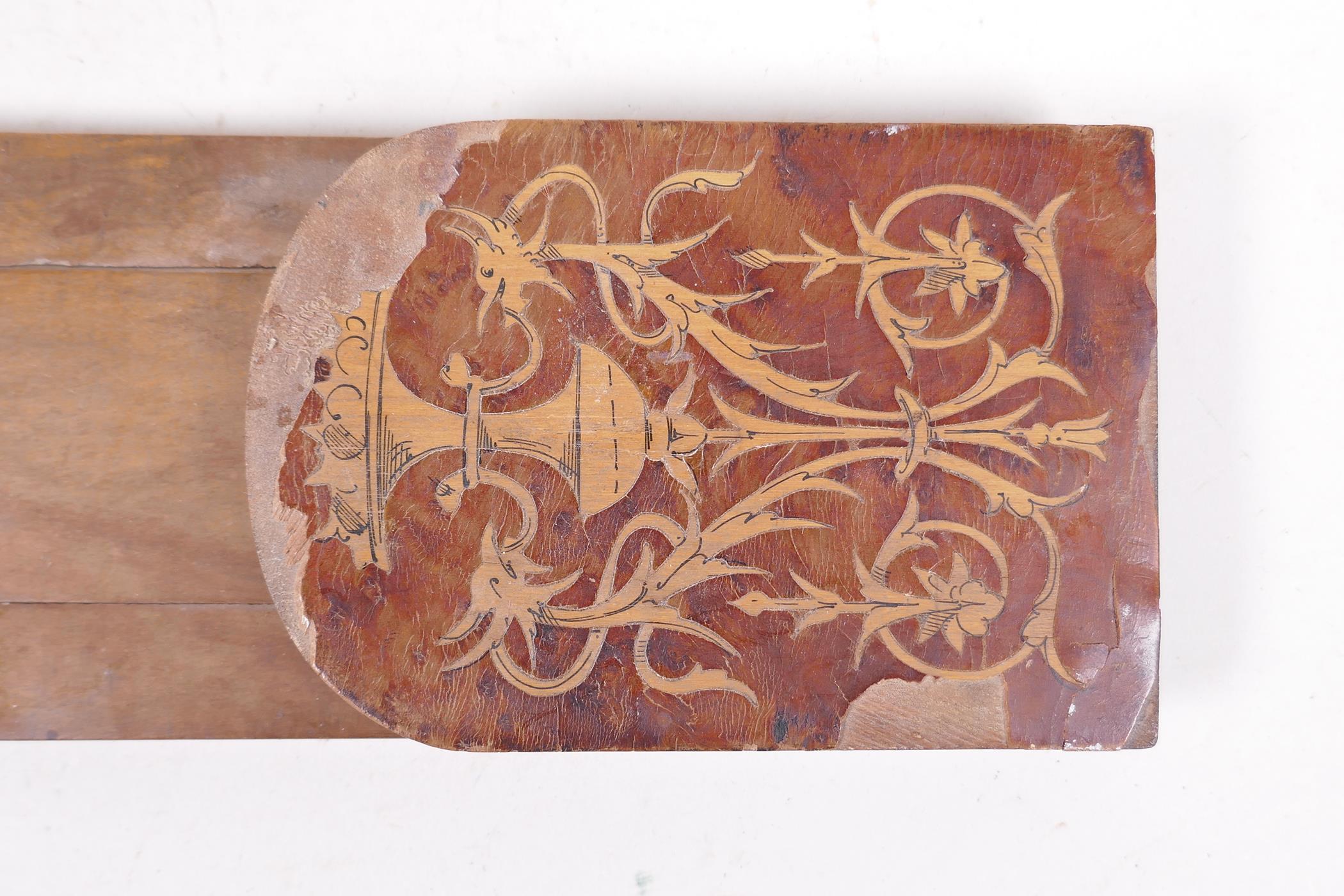 A mid C19th inlaid walnut bookslide, losses to veneer, 17½" long extended - Image 6 of 6