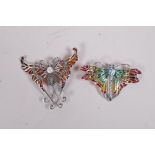 A 925 silver and plique a jour butterfly brooch, 2", and another