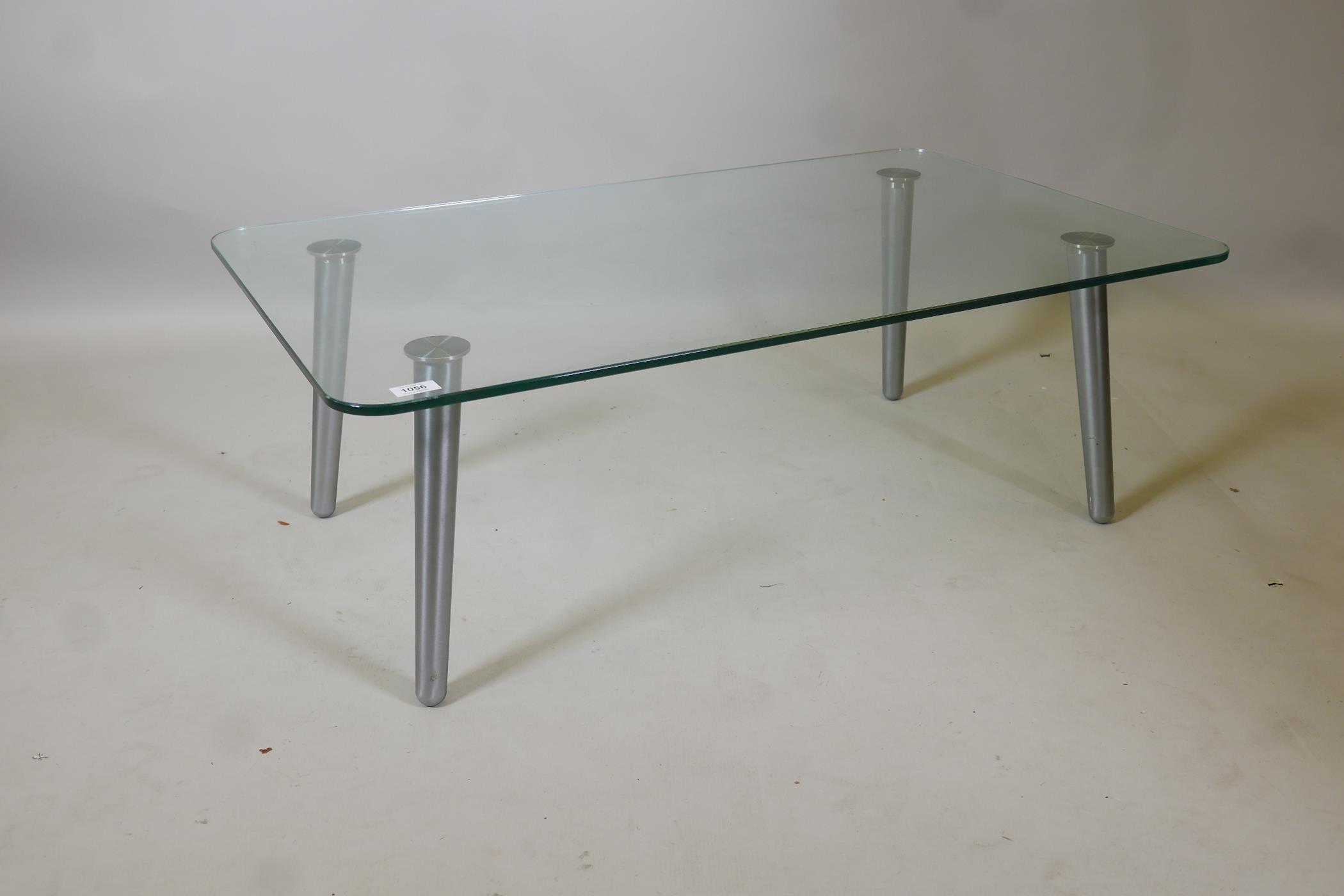 A contemporary glass and brushed steel coffee table, 39½" x 24" x 13" - Image 2 of 4