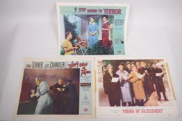 Three film lobby posters, Step Down to Terror, 1959, the Lady Takes a Flyer, 1958, and Period of