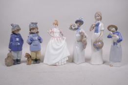 A Royal Doulton 'Gift of Love' figurine, together with two Nao figures of children, and three Rex