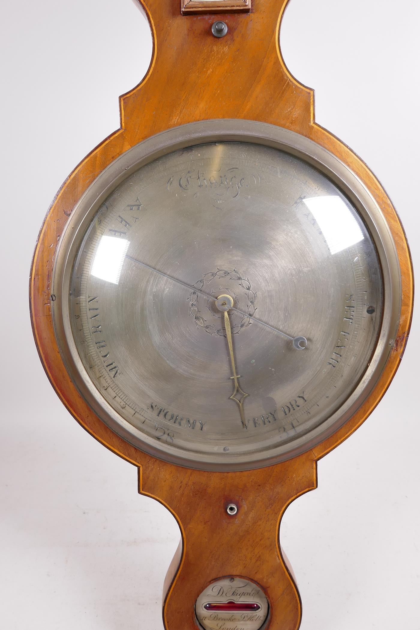 A C19th mahogany banjo barometer, with silvered dial, inscribed D.Fagoli, 11 Brooke Street, Holborn, - Image 4 of 6