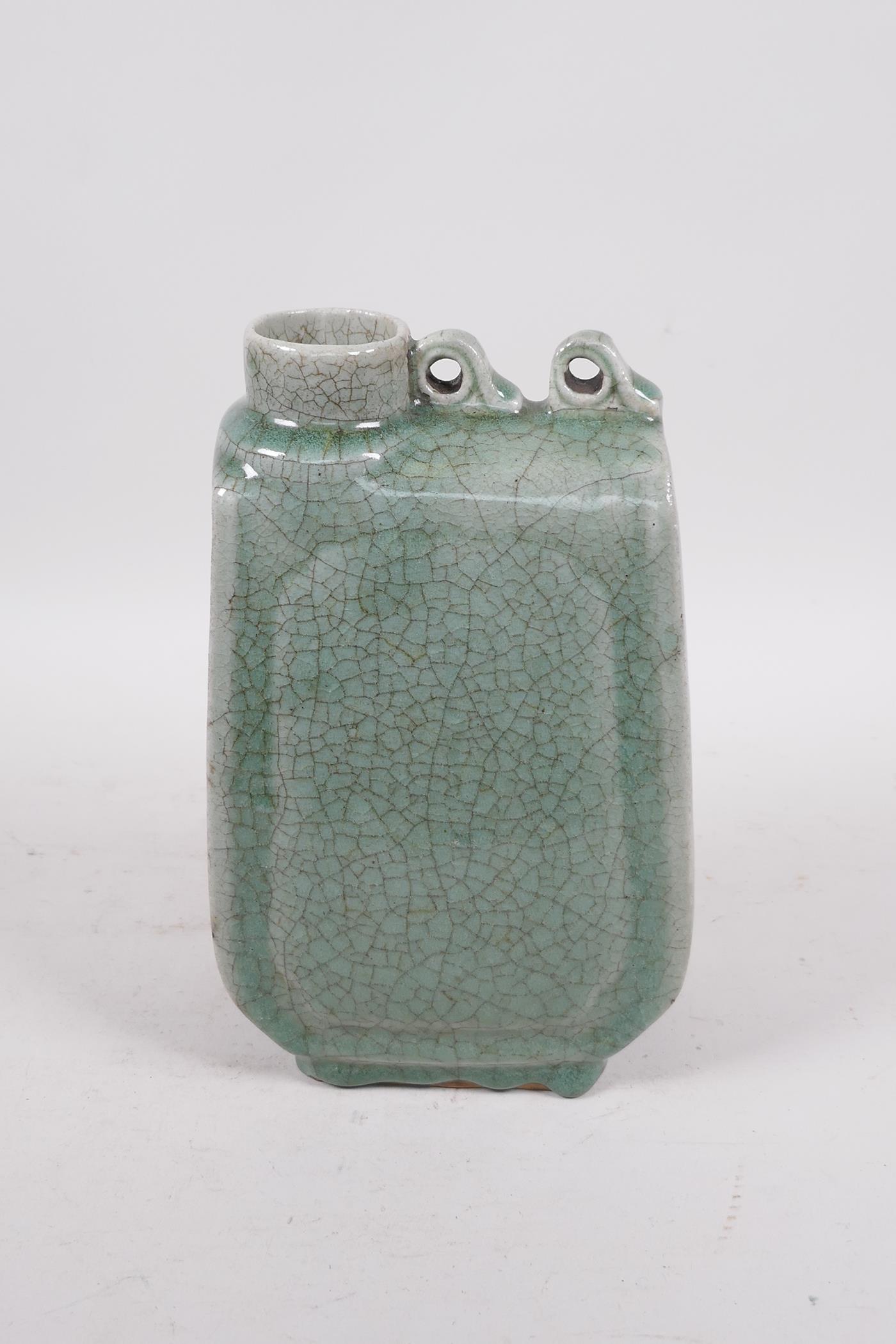 A Chinese green crackle glazed pottery water vessel, 9" high - Image 3 of 5