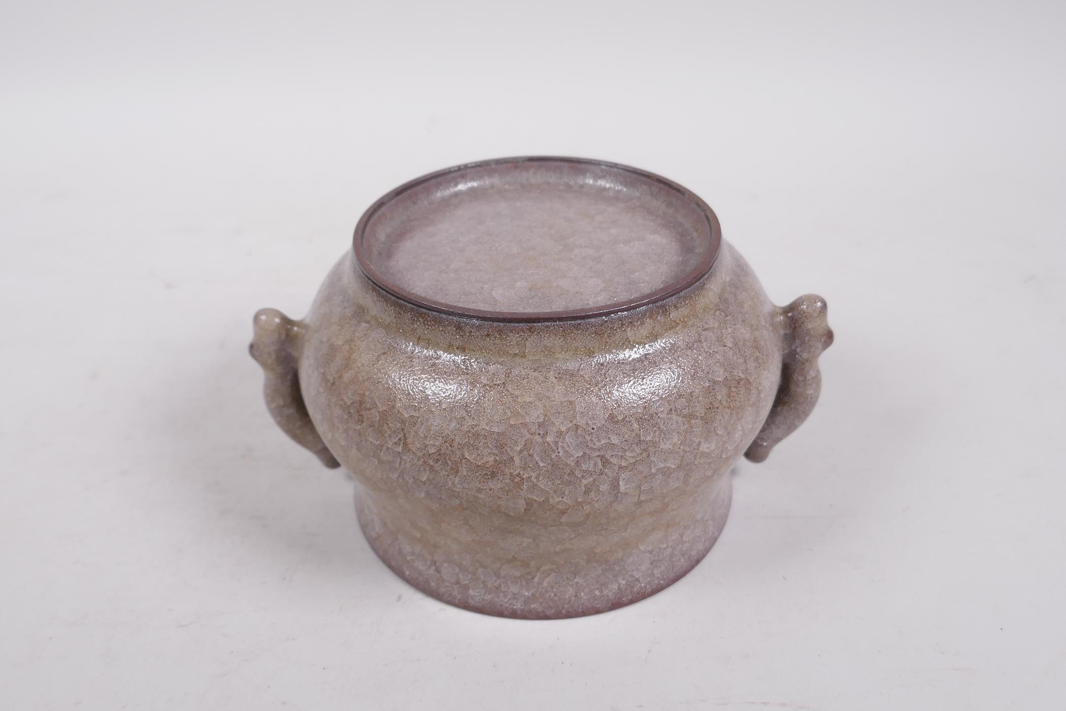 A Song style pottery two handled censer with a cracked ice glaze, 5½" diameter - Image 4 of 5