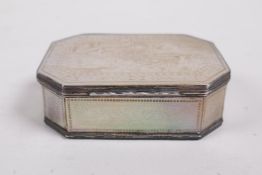 A C19th Cantonese mother of pearl box with white metal mounts, the top engraved with figures tending
