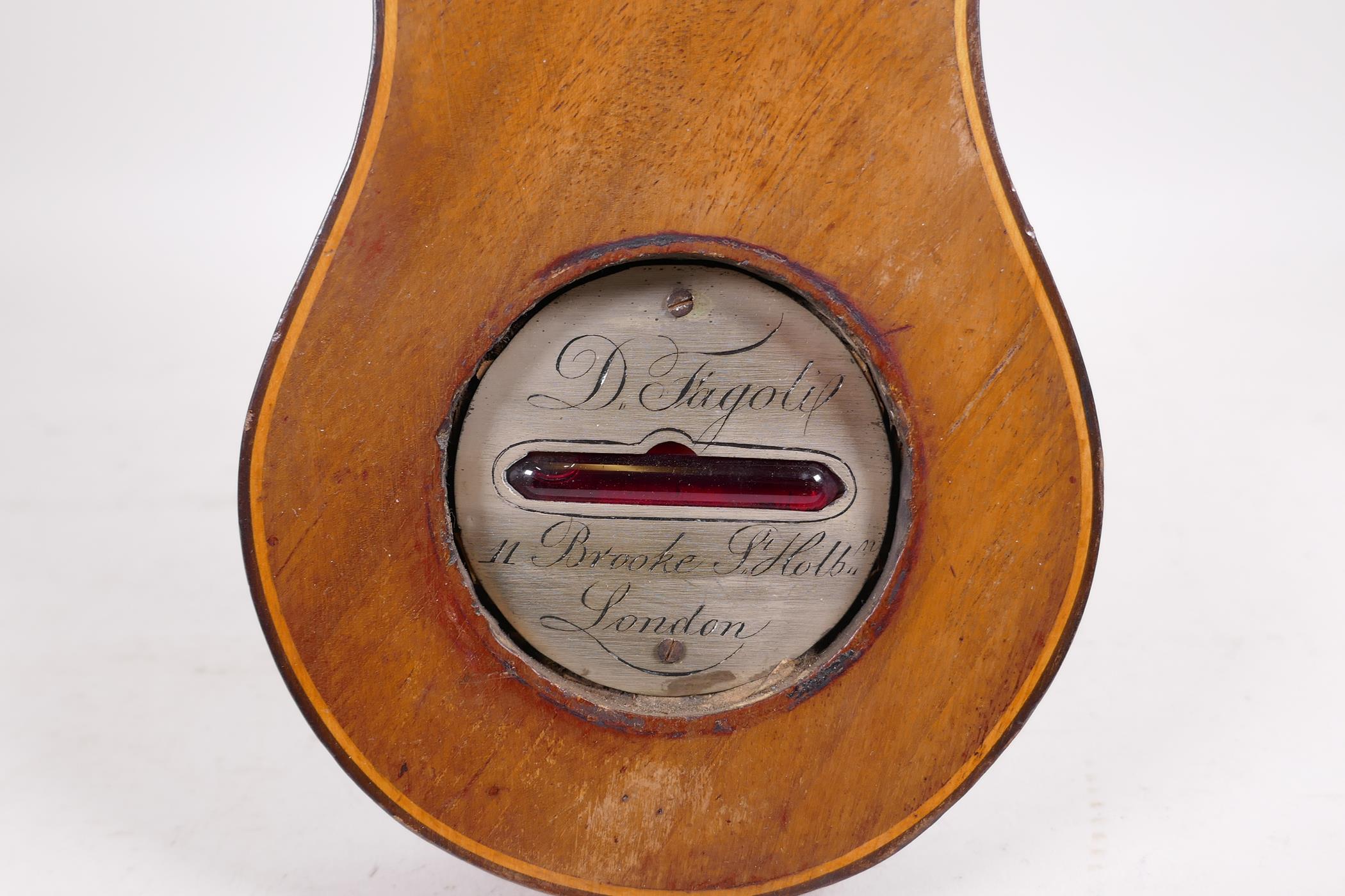 A C19th mahogany banjo barometer, with silvered dial, inscribed D.Fagoli, 11 Brooke Street, Holborn, - Image 5 of 6
