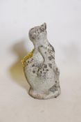 A concrete garden figure of a cat, A/F, 17" high