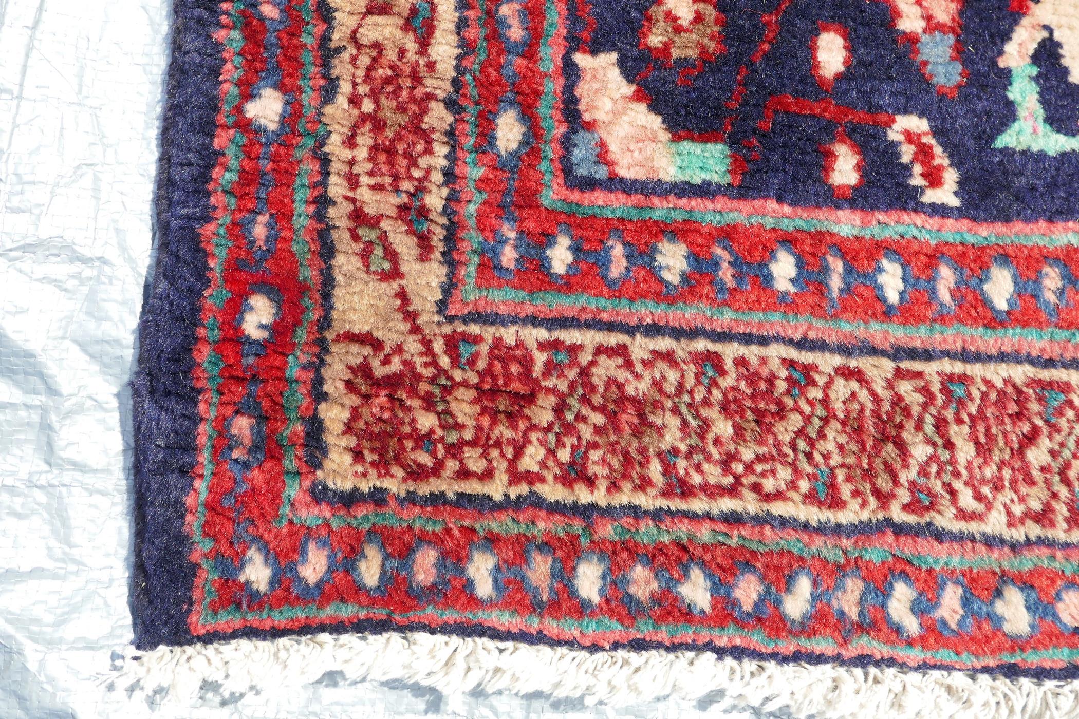 A rich blue ground full pile Persian Sarouk runner with an unique floral pattern, 122" x 41" - Image 7 of 8