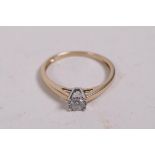 A 9ct yellow gold diamond solitaire ring, approx 0.1ct, 1.8g, size O