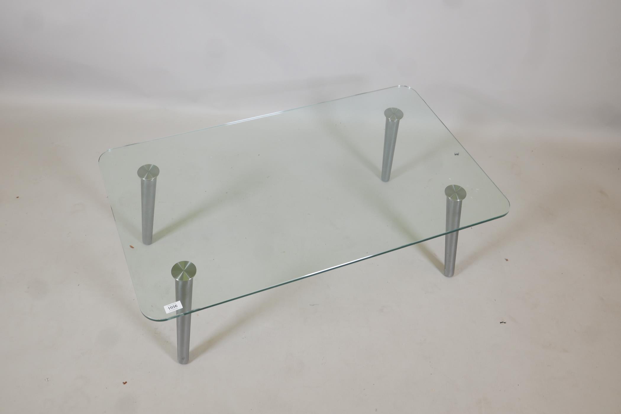 A contemporary glass and brushed steel coffee table, 39½" x 24" x 13" - Image 3 of 4