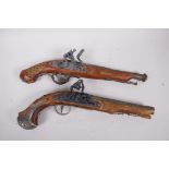Two replica flintlock pistols, 14" long