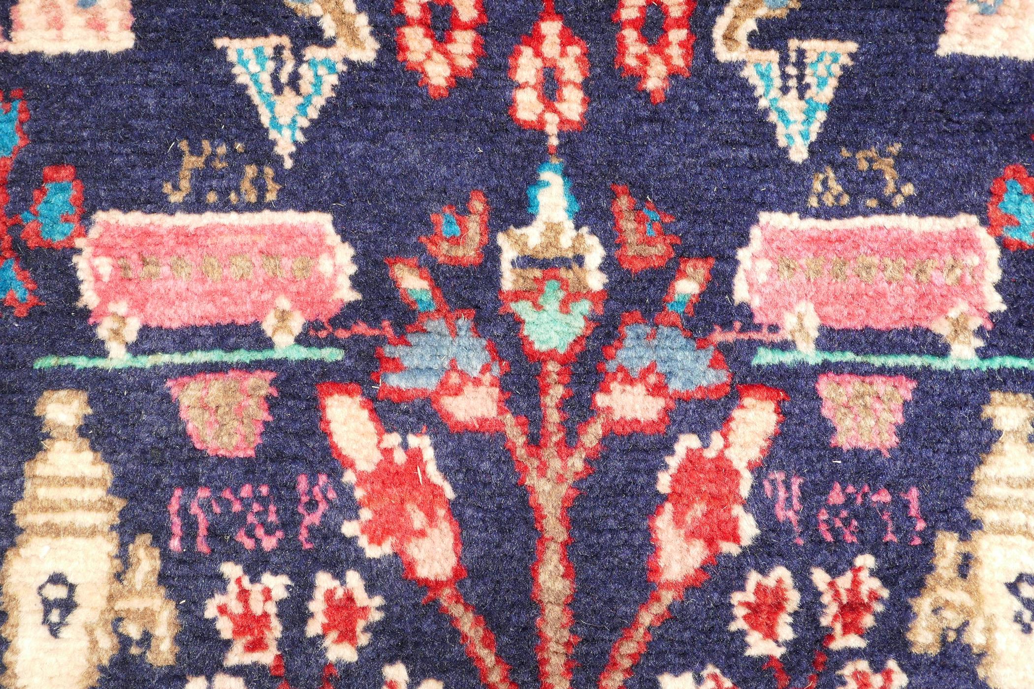 A rich blue ground full pile Persian Sarouk runner with an unique floral pattern, 122" x 41" - Image 6 of 8