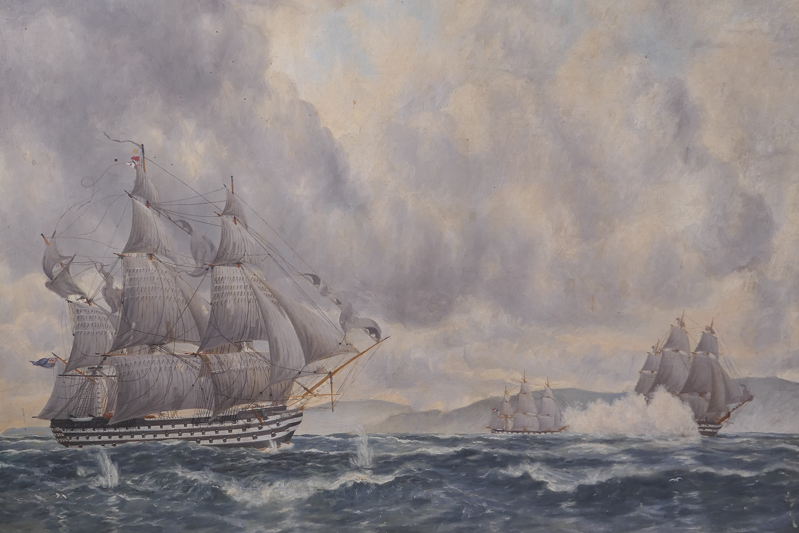 British man-o-war and other shipping off the coast, inscribed verso 'Off Toulon during the Blockade'