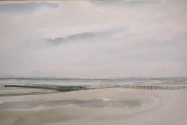 A Norfolk coastal scene, signed indistinctly verso, watercolour, 21" x 14"