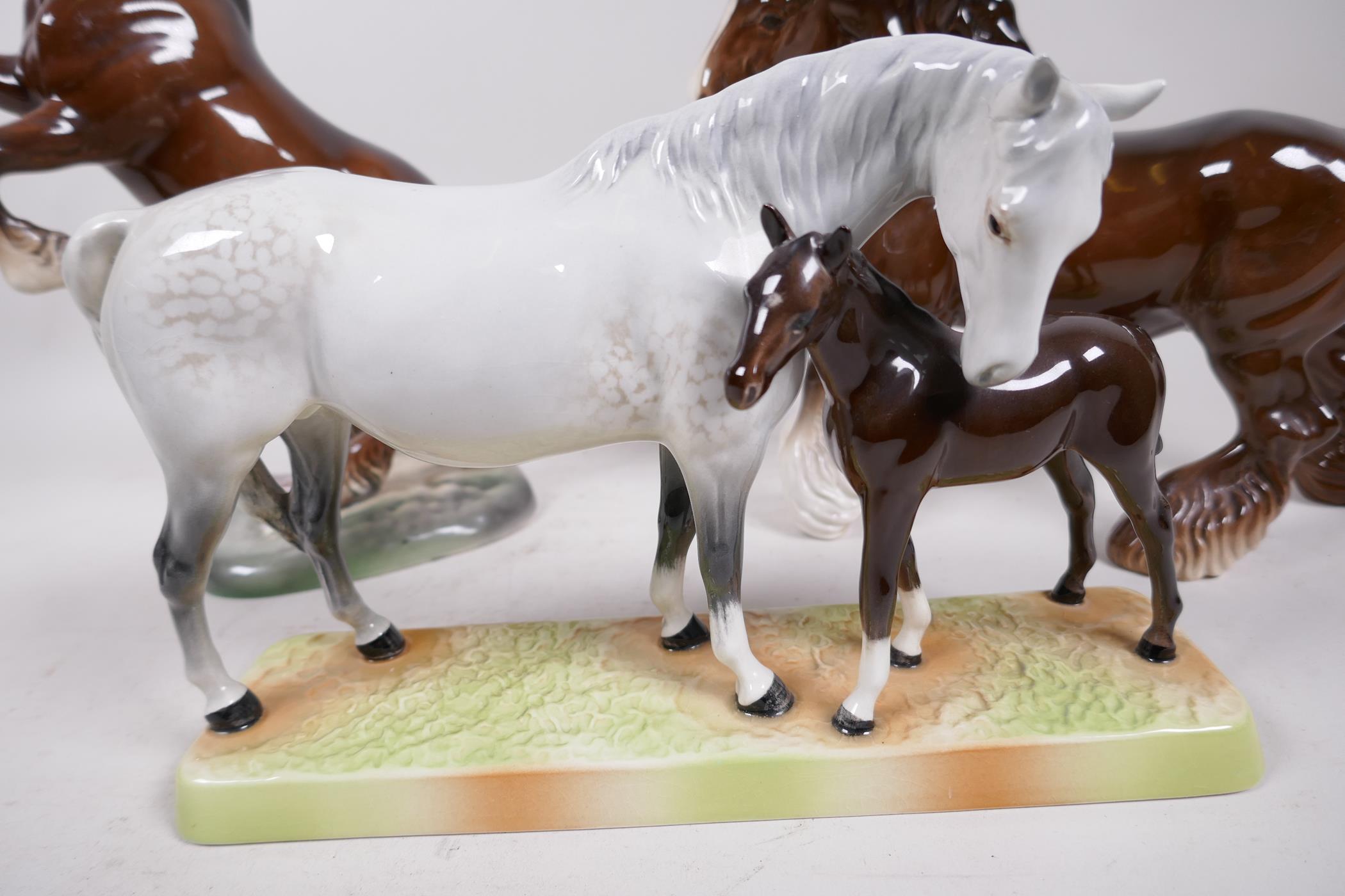 A Beswick figure of a grey mare and foal, no.1811, together with a Beswick shire horse and rearing - Image 2 of 5