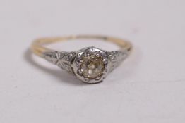 An 18ct yellow gold and platinum ring set with a champagne diamond, approximate size 'M'