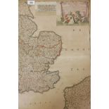 F. de Wit, Districtus Regni Angliae, hand coloured engraving, map of South Eastern England c.1680,