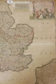 F. de Wit, Districtus Regni Angliae, hand coloured engraving, map of South Eastern England c.1680,