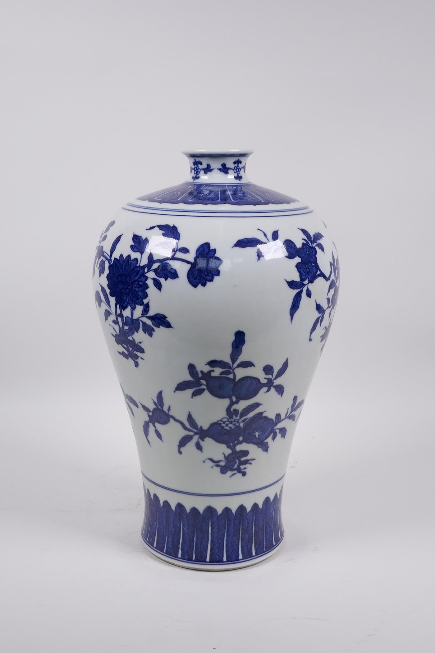 A Chinese blue and white porcelain meiping vase with floral decoration, Qianlong seal mark to - Image 3 of 5