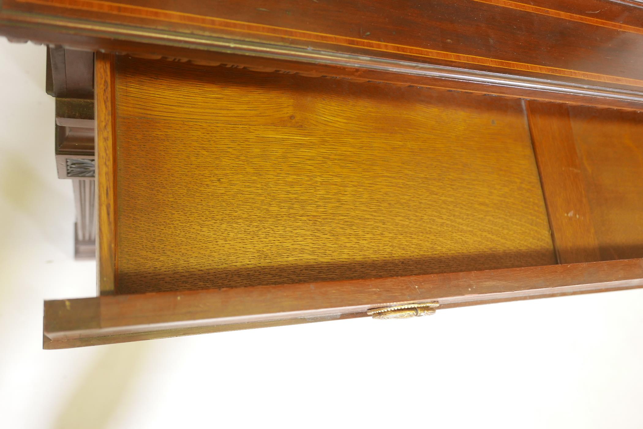 A C19th mahogany two section mahogany display cabinet, with satinwood banded inlay and painted - Image 4 of 8
