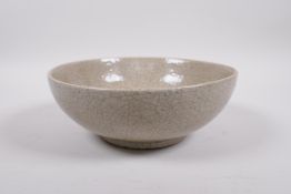 A Song style celadon crackleware bowl, Chinese, 8" diameter