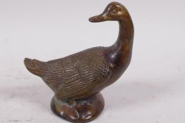 A bronze figure of a duck, 4¾" high