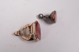 An antique silver gilt intaglio seal and another