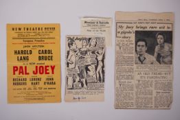 An original flyer for the 1954 European Premiere of 'Pal Joey' featuring Olga Lowe etc