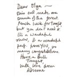 Emma Thompson (British, b.1959) – a handwritten autographed note card wishing Olga good luck