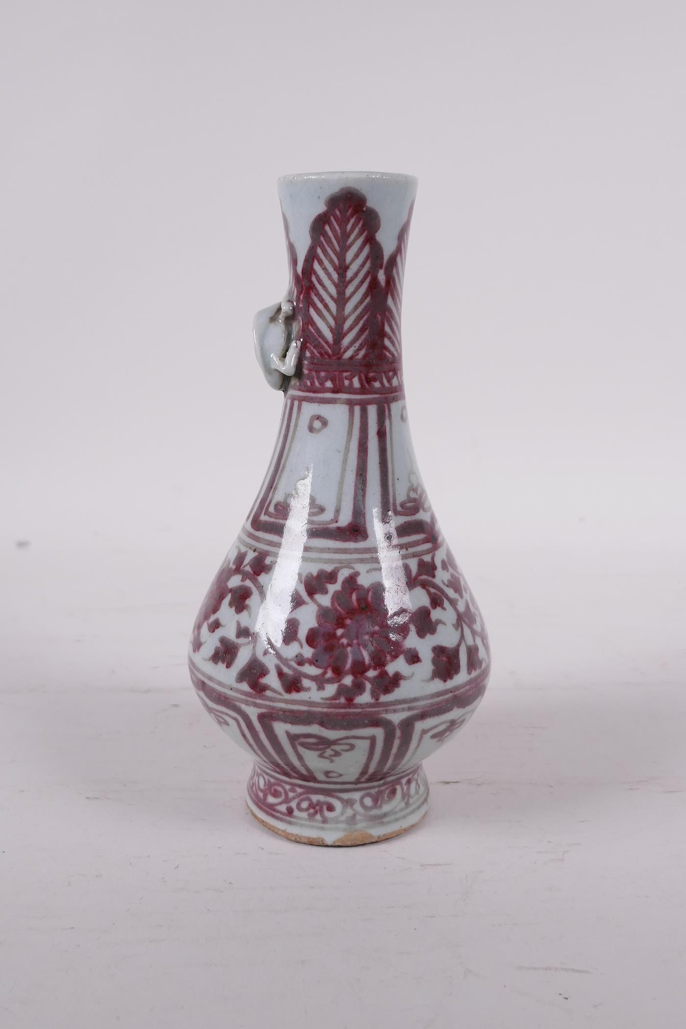 A Ming style red and white pottery vase with climbing kylin decoration to neck, 6" high - Image 2 of 3