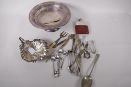 Five Dutch sterling silver teaspoons (70g) and a quantity of silver plated items