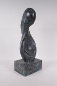 A modernist bronze stylised bust of a woman, 17" high