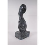A modernist bronze stylised bust of a woman, 17" high