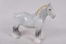 A Beswick pottery figure of a grey shire horse, 8" high