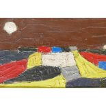 In the manner of Nicolas de Stael, impasto abstract landscape, oil on canvas, 25" x 11"