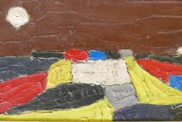 In the manner of Nicolas de Stael, impasto abstract landscape, oil on canvas, 25" x 11"