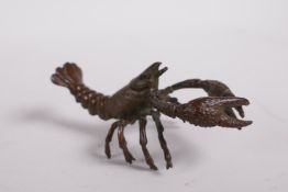 A Japanese Jizai style bronze crayfish, impressed mark to base, 3" long