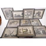 Ten framed black and white prints of works by master artists including Rosetti, Boucher, Corot,