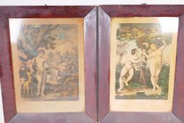 A pair of C19th German hand coloured biblical lithographs, The Creation and The Fall,