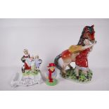 A Continental porcelain figure, girl with a horse, 11" high, together with a Yardley soap