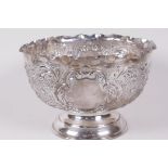 A Scottish silver pedestal bowl with chased and engraved decoration, 6" diameter, Glasgow 1899 (
