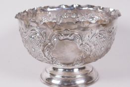A Scottish silver pedestal bowl with chased and engraved decoration, 6" diameter, Glasgow 1899 (