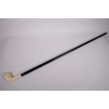 An ebony and ivory 'Sunday' stick with club head handle, 36" long