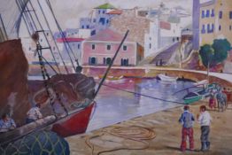 Ernest William Aldworth, (British, 1889-1977), two paintings, Cuitadella de Menorca, harbour