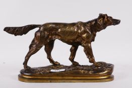 A C19th gilt bronze figure of a setter dog after Jules Moigniez, 13" x 7"