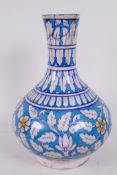 An Indian Jaipur stoneware vase, A/F, 10" high