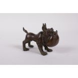 A Japanese Jizai style bronze figure of a bulldog, impressed mark to base, 3" long